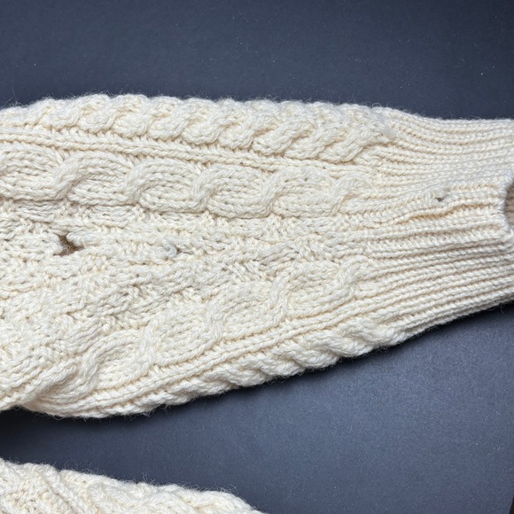 Carraig Donn Aran Knit Wool Shawl Collar Cardigan Cream Made in Ireland Mens M - Picture 11 of 12